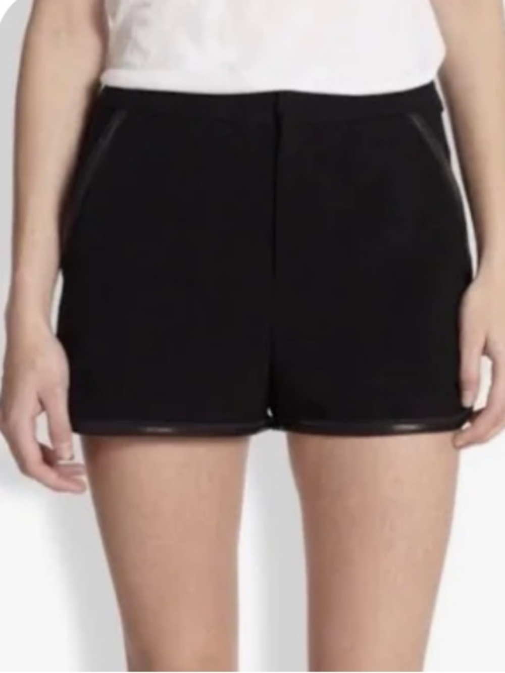 rag & bone Black Shorts with leather Side Trim 8